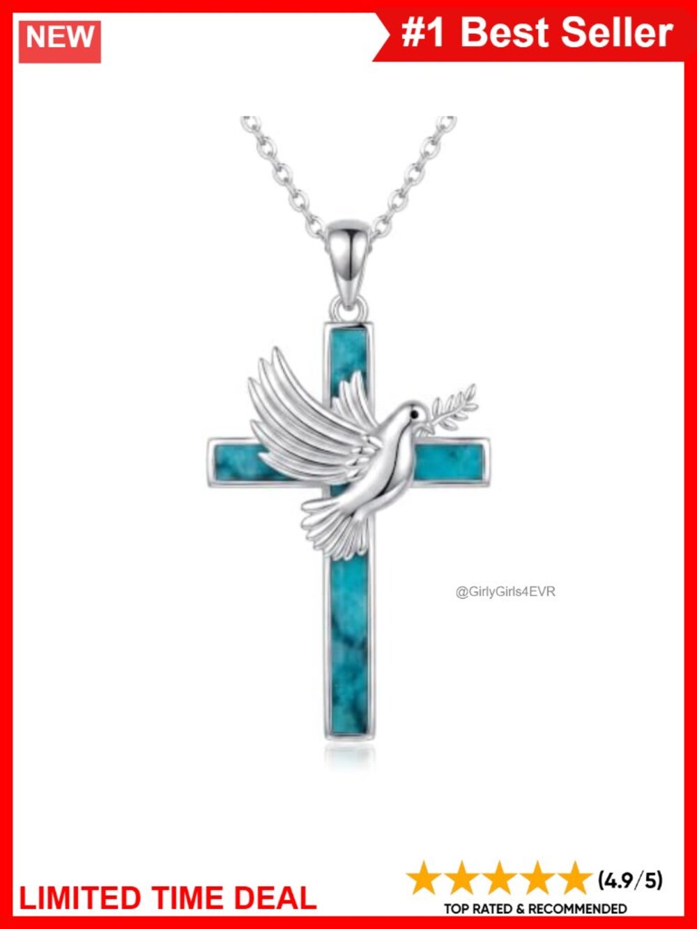 925 Sterling Silver Turquoise Cross Necklace Peace Dove Pendant